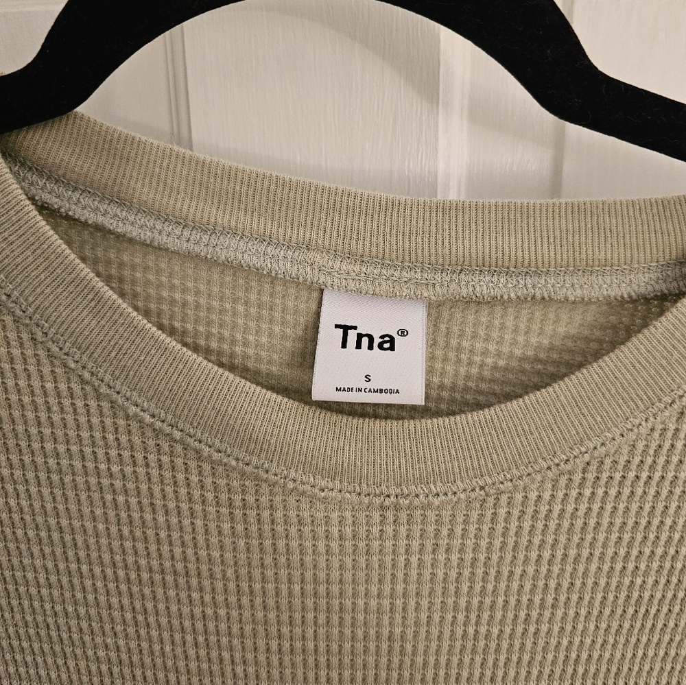 Tna Olive Waffle Crop Shirt Small